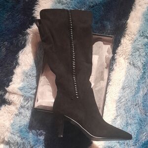 Black Women's Mid-Calf Heeled Boots - Sleek Side Zip